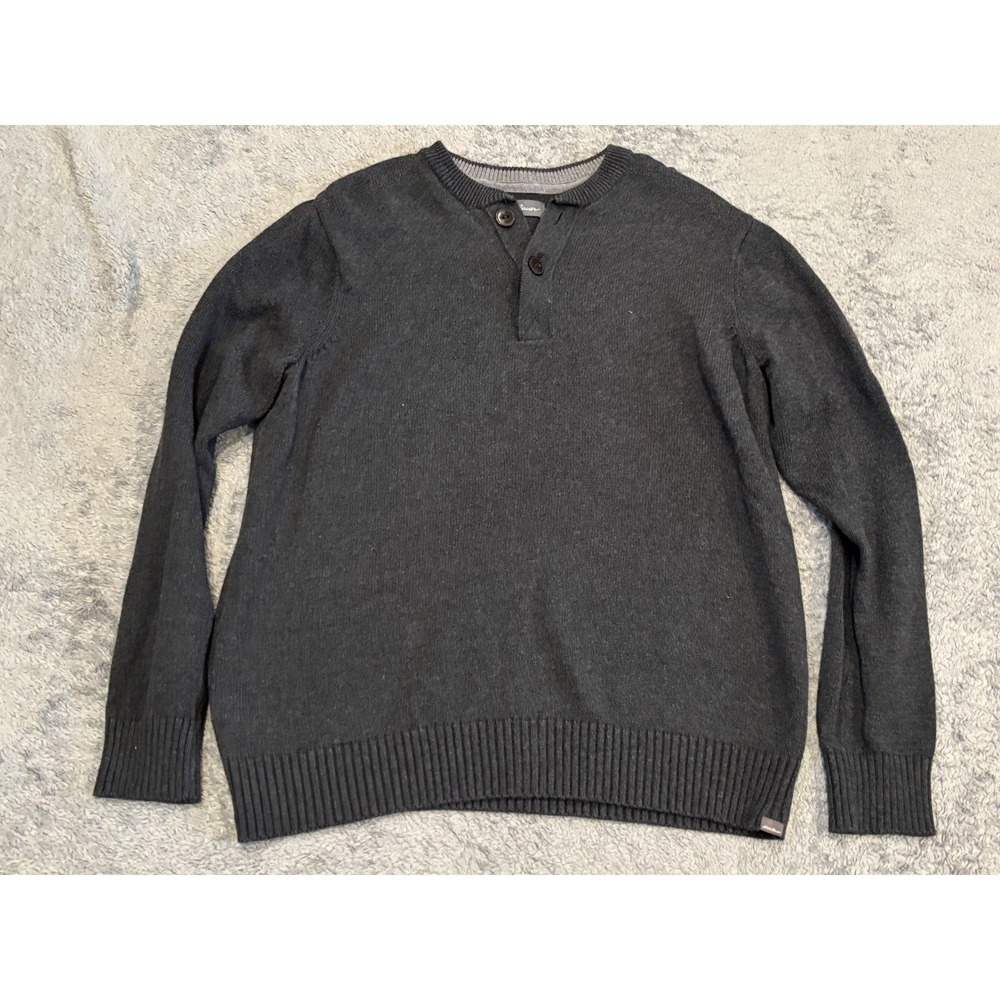 Eddie Bauer Henley Sweater Mens XL Cotton Gray Heavyweight Long Sleeve Pullover - Picture 1 of 5